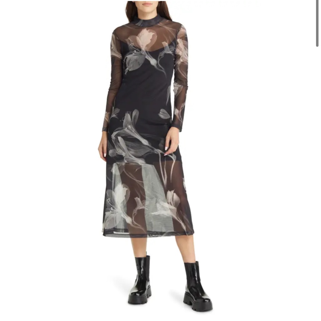 All Saints Hanna Iris Floral Long Sleeve Dress
